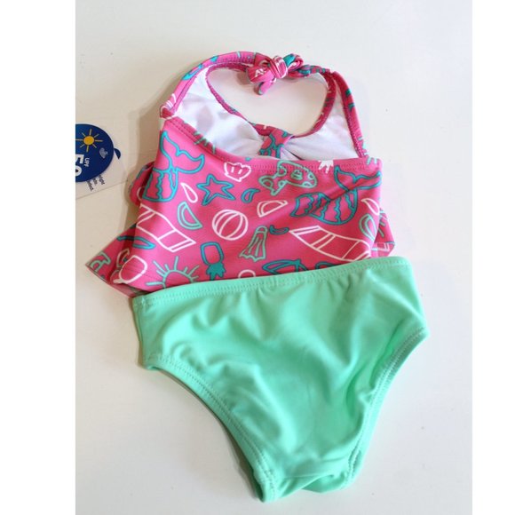 Wave Zone Baby Girl Halter Swimsuit Size 0-3 Months UV Protection - Picture 6 of 7